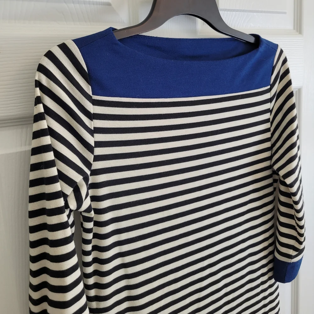 Isaac Mizrahi striped stretchy boatneck 3/4 sleeve winter casual dress Sz S